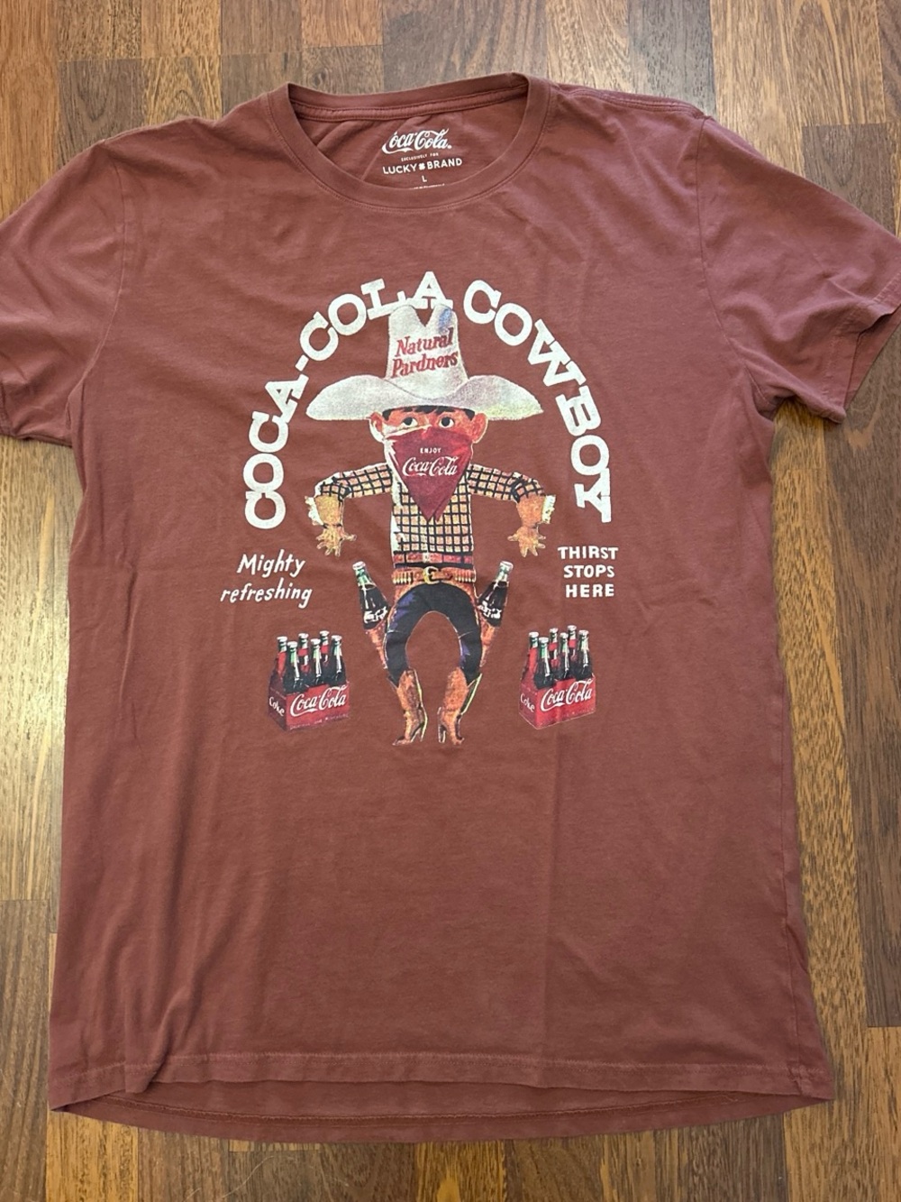 Lucky Brand Coca-Cola Cowboy Collab Red Graphic Tshirt Size Large